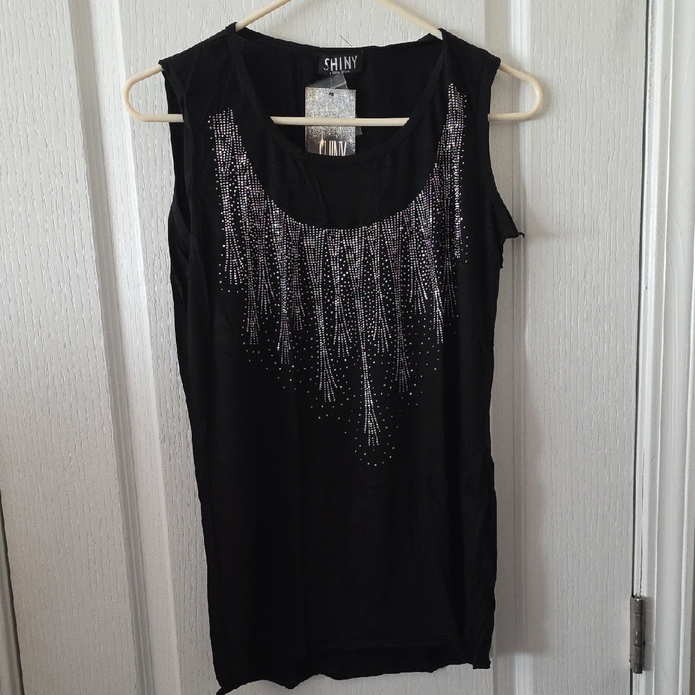 SHINY BLACK EMBELLISHED WOMEN'S TOP